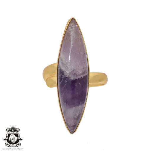 Size 9.5 - Size 11 Ring Chevron Amethyst 24K Gold Plated Ring GPR417