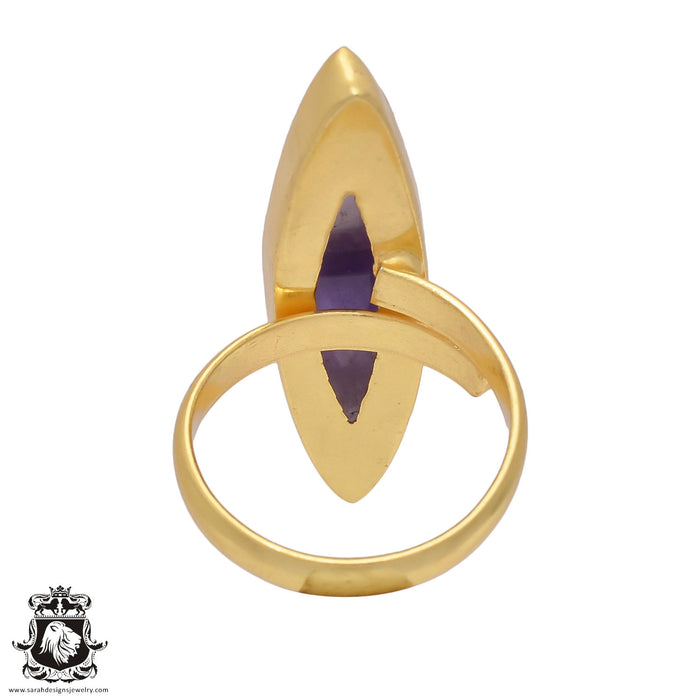 Size 9.5 - Size 11 Ring Chevron Amethyst 24K Gold Plated Ring GPR417