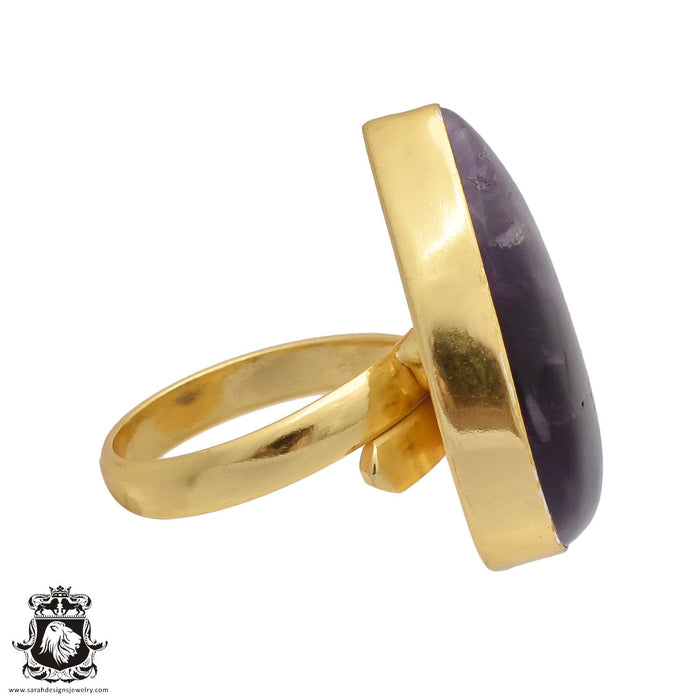 Size 8.5 - Size 10 Adjustable Chevron Amethyst 24K Gold Plated Ring GPR433