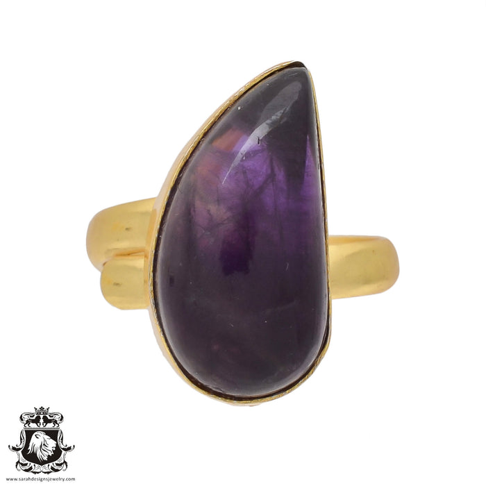 Size 9.5 - Size 11 Adjustable Amethyst 24K Gold Plated Ring GPR440