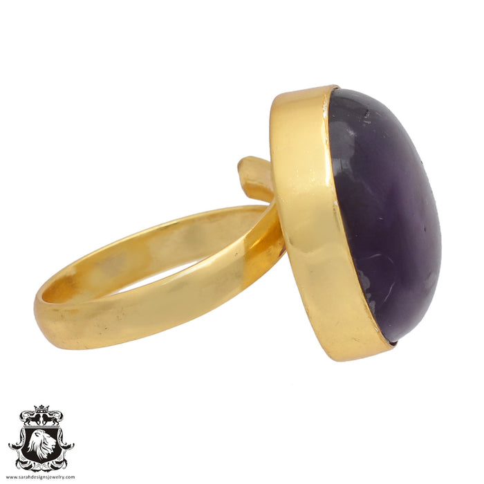 Size 9.5 - Size 11 Adjustable Amethyst 24K Gold Plated Ring GPR445