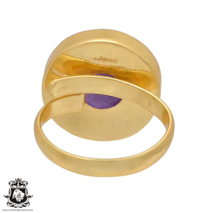 Size 9.5 - Size 11 Adjustable Amethyst 24K Gold Plated Ring GPR445
