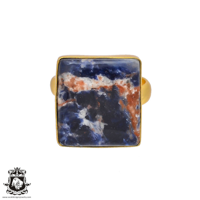 Size 7.5 - Size 9 Adjustable Sodalite 24K Gold Plated Ring GPR201