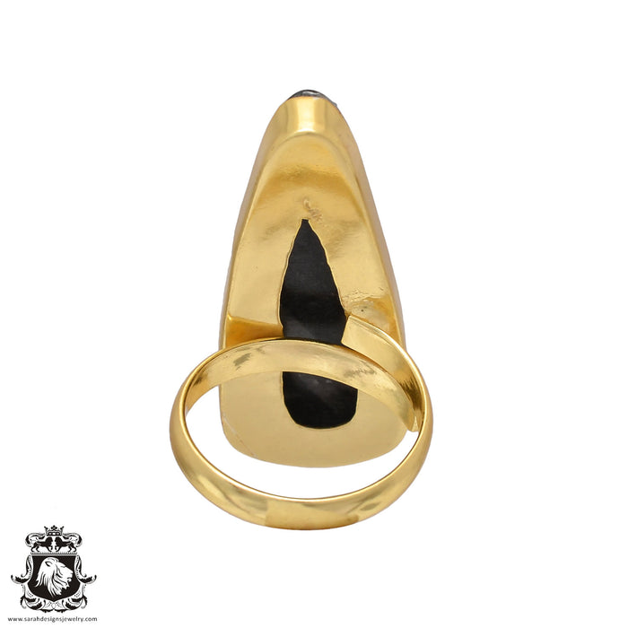 Size 9.5 - Size 11 Ring Orthoceras Fossil 24K Gold Plated Ring GPR468