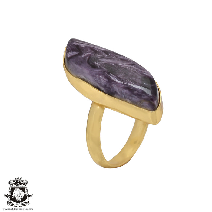 Size 8.5 - Size 10 Ring Charoite 24K Gold Plated Ring GPR474