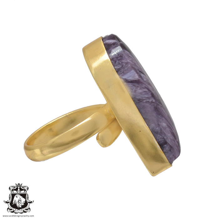 Size 8.5 - Size 10 Ring Charoite 24K Gold Plated Ring GPR474