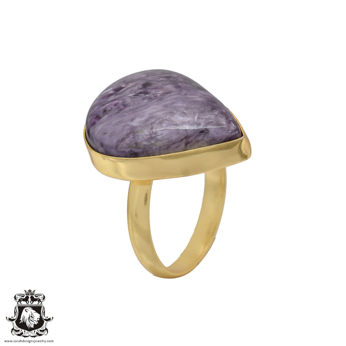 Size 10.5 - Size 12 Ring Charoite 24K Gold Plated Ring GPR475