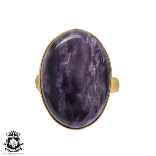Size 7.5 - Size 9 Adjustable Charoite 24K Gold Plated Ring GPR476