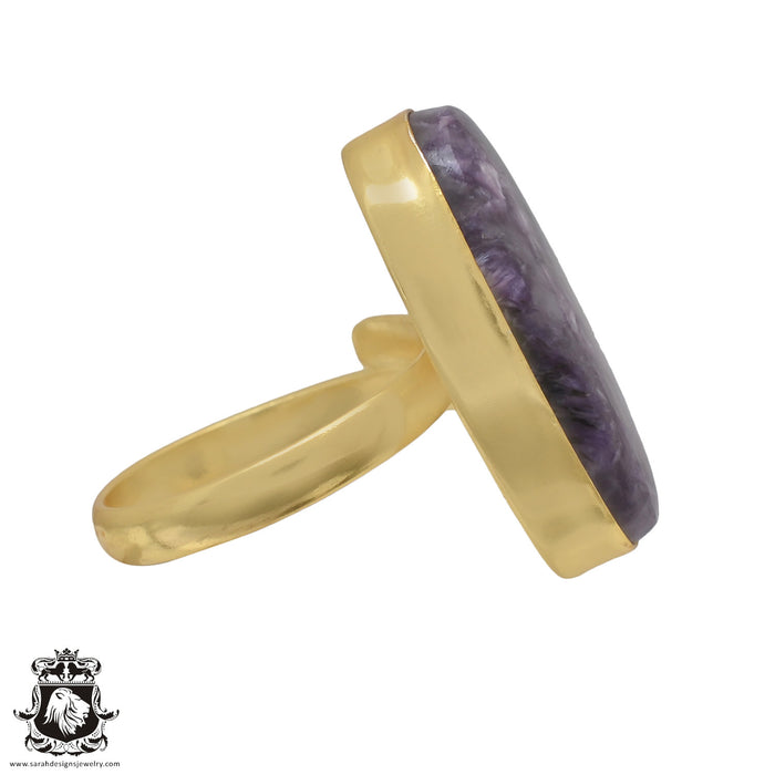 Size 10.5 - Size 12 Ring Charoite 24K Gold Plated Ring GPR485