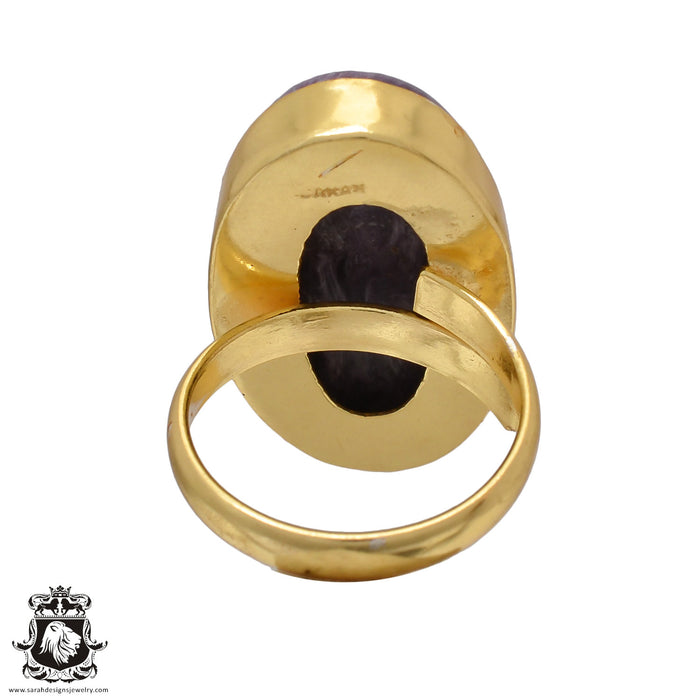 Size 9.5 - Size 11 Adjustable Charoite24K Gold Plated Ring GPR487