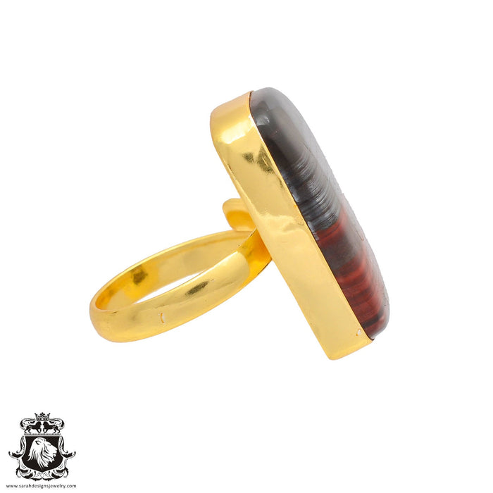 Size 8.5 - Size 10 Ring Red Tiger's Eye 24K Gold Plated Ring GPR206