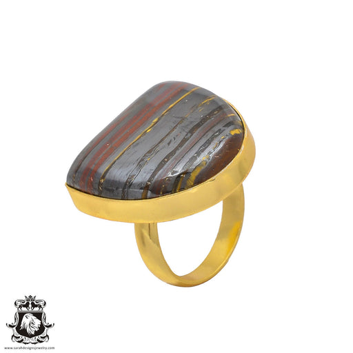 Size 8.5 - Size 10 Ring Marra Mamba Tiger's Eye 24K Gold Plated Ring GPR209