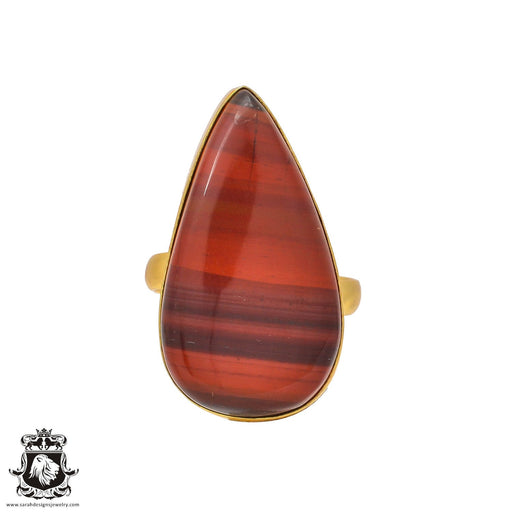 Size 10.5 - Size 12 Ring Red Iron Tiger's Eye 24K Gold Plated Ring GPR211