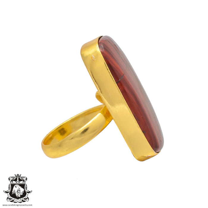 Size 8.5 - Size 10 Ring Red Iron Tiger's Eye 24K Gold Plated Ring GPR212