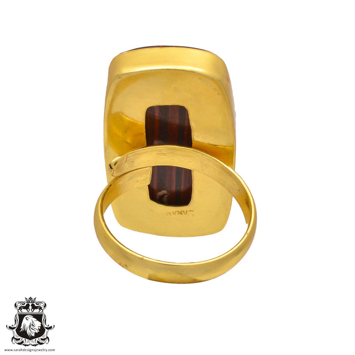 Size 8.5 - Size 10 Ring Red Iron Tiger's Eye 24K Gold Plated Ring GPR212
