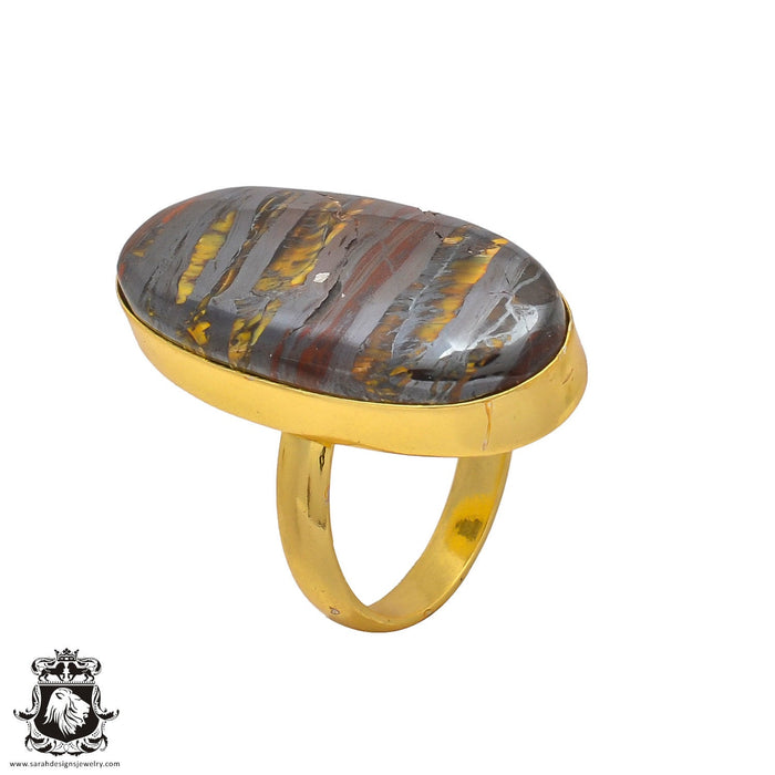 Size 6.5 - Size 8 Ring Marra Mamba Tiger's Eye 24K Gold Plated Ring GPR215