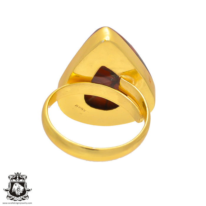 Size 10.5 - Size 12 Ring Red Iron Tiger's Eye 24K Gold Plated Ring GPR217