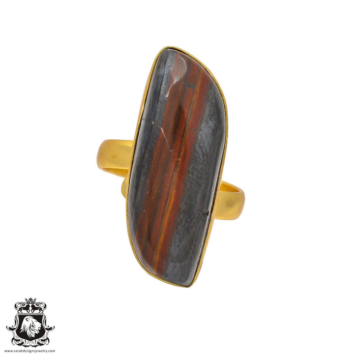 Size 9.5 - Size 11 Ring Iron Tiger's Eye 24K Gold Plated Ring GPR222
