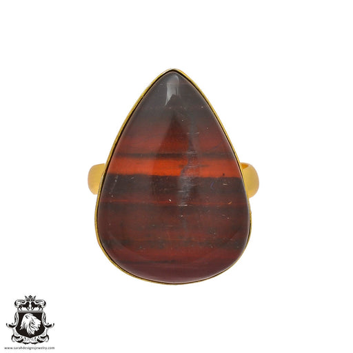 Size 9.5 - Size 11 Ring Red Tiger's Eye 24K Gold Plated Ring GPR224