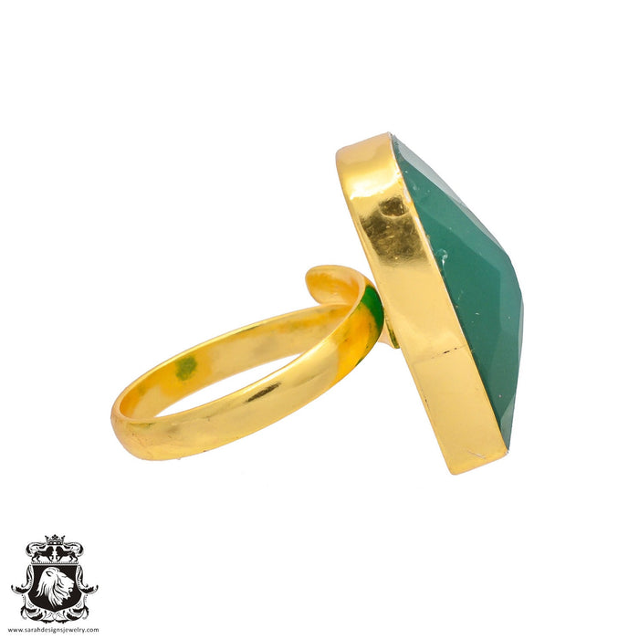 Size 10.5 - Size 12 Ring Green Onyx 24K Gold Plated Ring GPR225