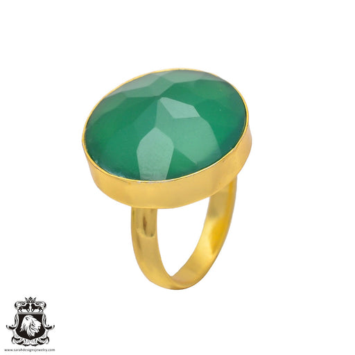 Size 8.5 - Size 10 Ring Green Onyx 24K Gold Plated Ring GPR226