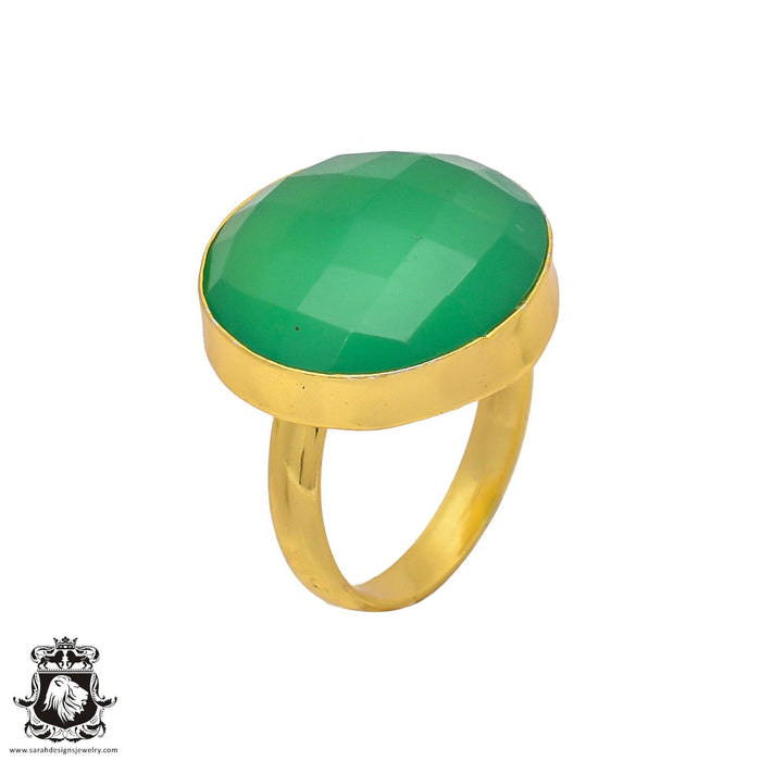 Size 8.5 - Size 10 Ring Green Onyx 24K Gold Plated Ring GPR228