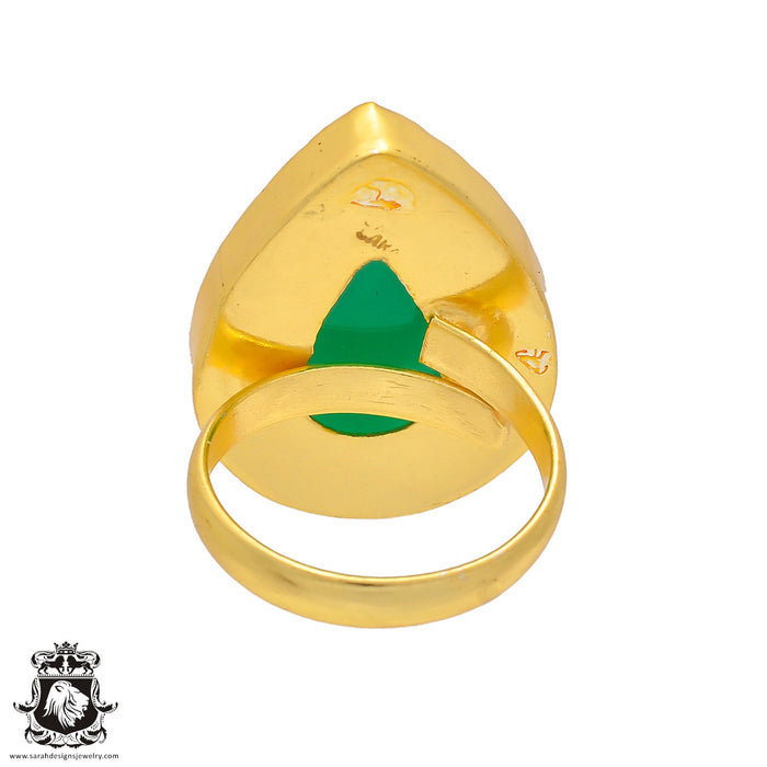 Size 9.5 - Size 11 Adjustable Green Onyx 24K Gold Plated Ring GPR230