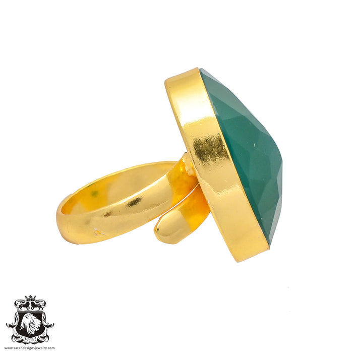 Size 6.5 - Size 8 Ring Green Onyx 24K Gold Plated Ring GPR231