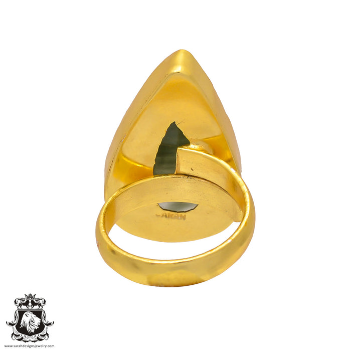Size 6.5 - Size 8 Ring Moss Agate 24K Gold Plated Ring GPR236