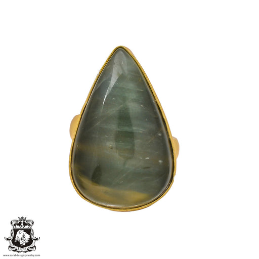 Size 6.5 - Size 8 Ring Moss Agate 24K Gold Plated Ring GPR236