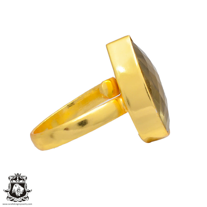 Size 9.5 - Size 11 Ring Lemon Quartz 24K Gold Plated Ring GPR252