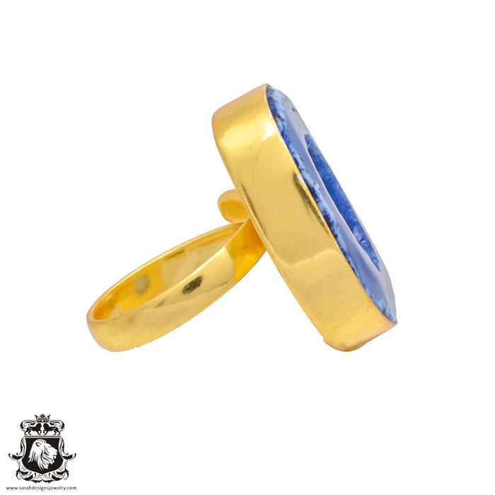 Size 7.5 - Size 9 Adjustable Ocean Agate 24K Gold Plated Ring GPR253