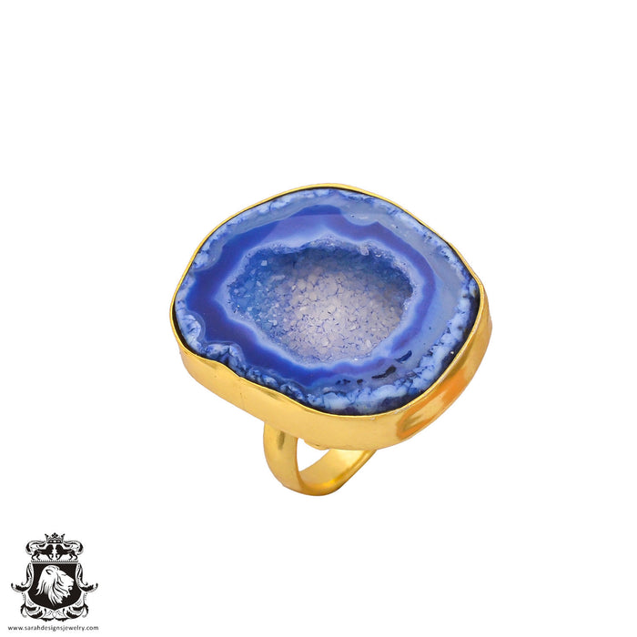 Size 7.5 - Size 9 Adjustable Ocean Agate 24K Gold Plated Ring GPR253