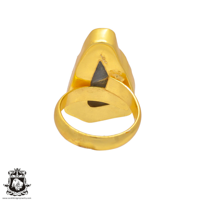 Size 8.5 - Size 10 Ring Titanium Geode 24K Gold Plated Ring GPR263