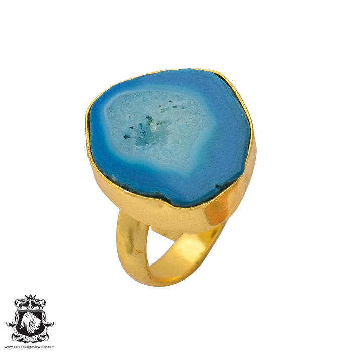 Size 7.5 - Size 9 Ring Ocean Agate Geode  24K Gold Plated Ring GPR268