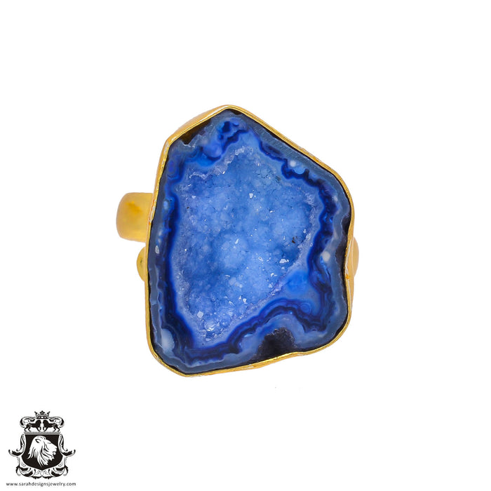 Size 9.5 - Size 11 Ring Ocean Agate Geode  24K Gold Plated Ring GPR275
