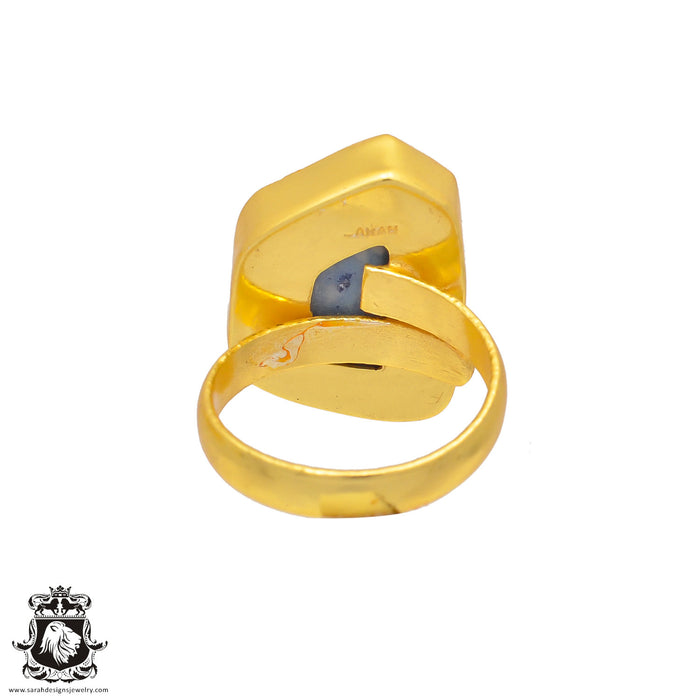 Size 9.5 - Size 11 Ring Ocean Agate Geode  24K Gold Plated Ring GPR275