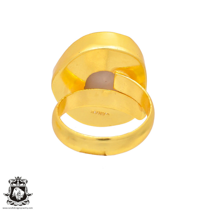 Size 7.5 - Size 9 Adjustable Rhodochrosite Stalactite Geode 24K Gold Plated Ring GPR278