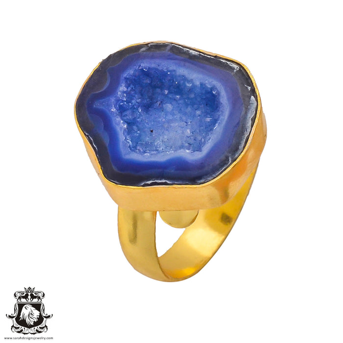 Size 7.5 - Size 9 Ring Ocean Agate Geode 24K Gold Plated Ring GPR283