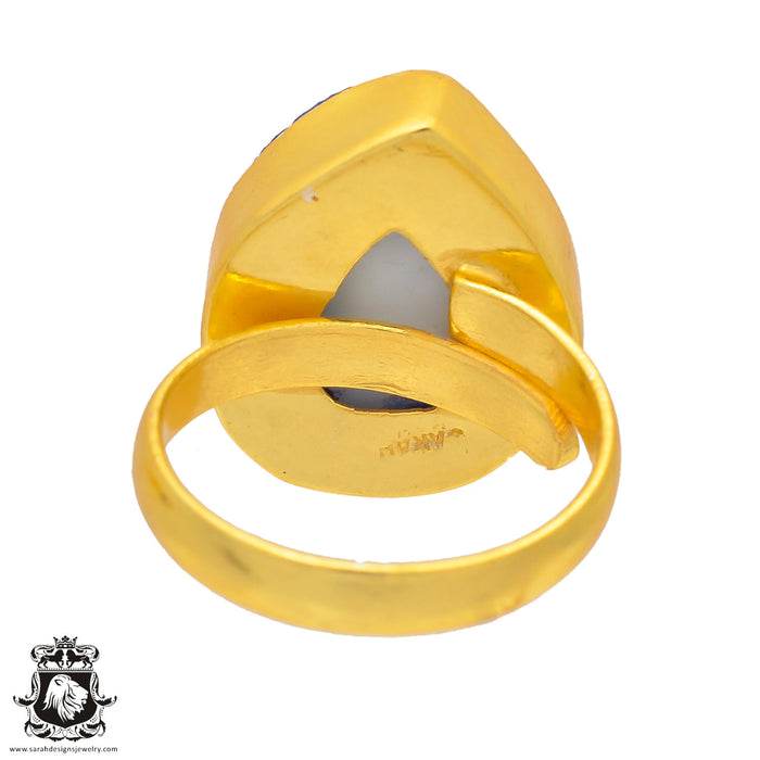 Size 7.5 - Size 9 Ring Ocean Agate Geode 24K Gold Plated Ring GPR286