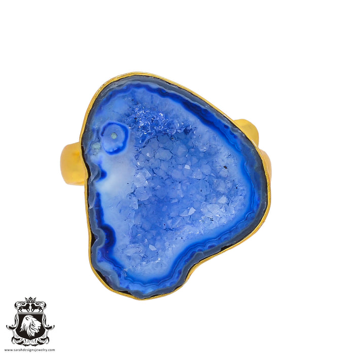 Size 9.5 - Size 11 Ring Ocean Agate Geode 24K Gold Plated Ring GPR288