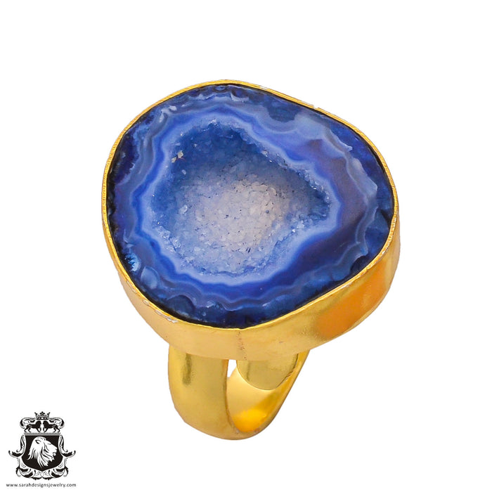 Size 7.5 - Size 9 Ring Ocean Agate 24K Gold Plated Ring GPR287