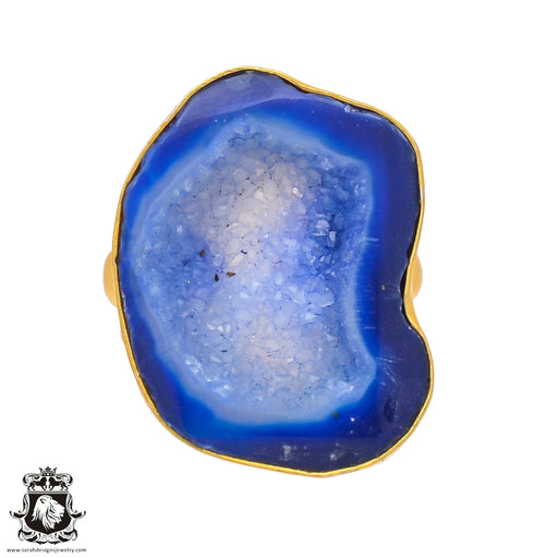 Size 7.5 - Size 9 Ring Ocean Agate Geode 24K Gold Plated Ring GPR294