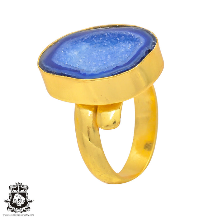 Size 7.5 - Size 9 Ring Ocean Agate Geode 24K Gold Plated Ring GPR297