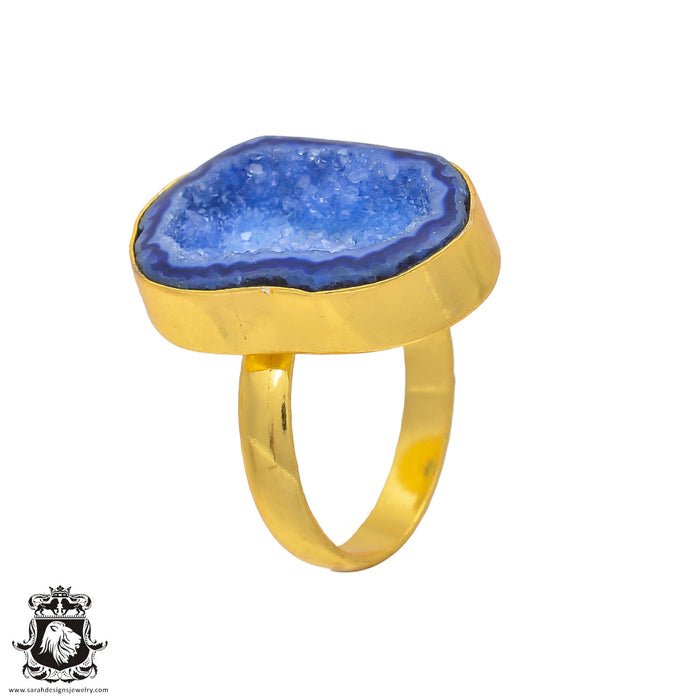 Size 9.5 - Size 11 Ring Ocean Agate 24K Gold Plated Ring GPR298
