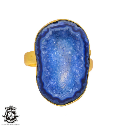 Size 9.5 - Size 11 Ring Ocean Agate 24K Gold Plated Ring GPR298