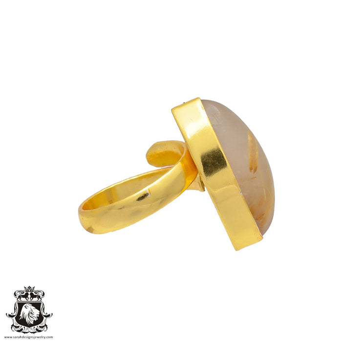 Size 7.5 - Size 9 Adjustable Rutile Quartz 24K Gold Plated Ring GPR301