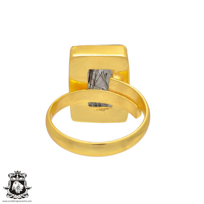 Size 10.5 - Size 12 Ring Tourmalated Quartz  24K Gold Plated Ring GPR309