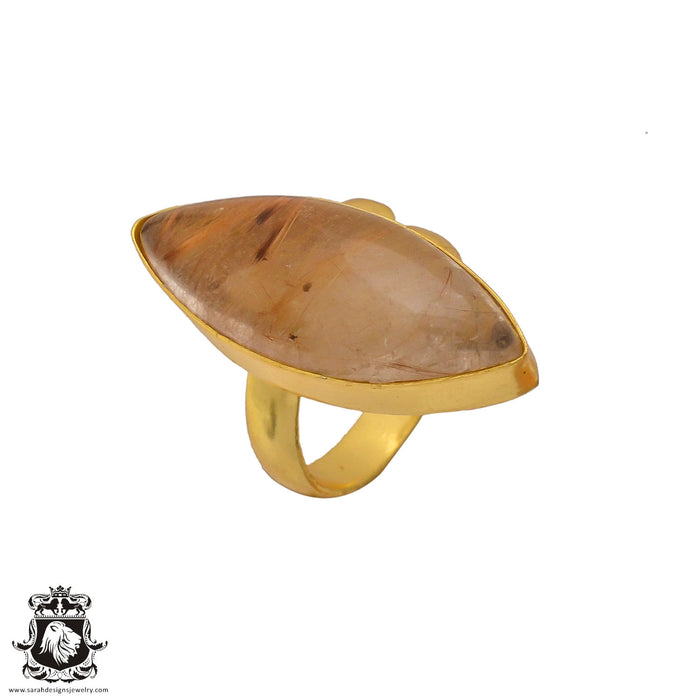 Size 6.5 - Size 8 Ring Rutile Quartz 24K Gold Plated Ring GPR310