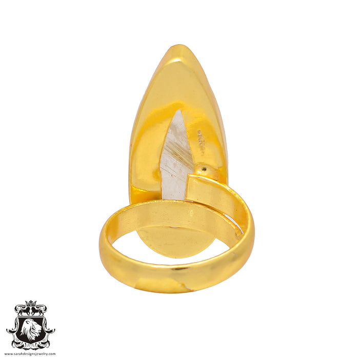 Size 6.5 - Size 8 Ring Rutilated Quartz 24K Gold Plated Ring GPR320